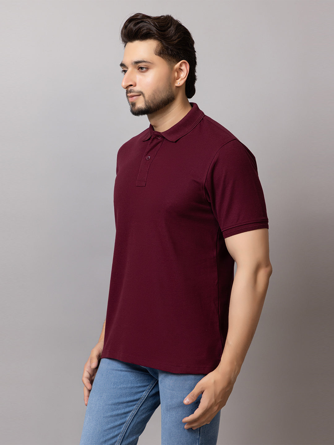 Burgundy Bliss honeycomb knit polo t-shirt for men by HABEAS, view 2