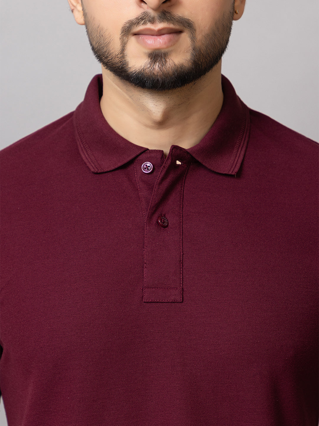 Burgundy Bliss honeycomb knit polo t-shirt for men by HABEAS, view 4
