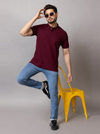 Burgundy Bliss honeycomb knit polo t-shirt for men by HABEAS, view 5