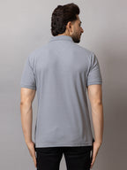 Stone Grey honeycomb knit polo t-shirt for men by HABEAS, view 6