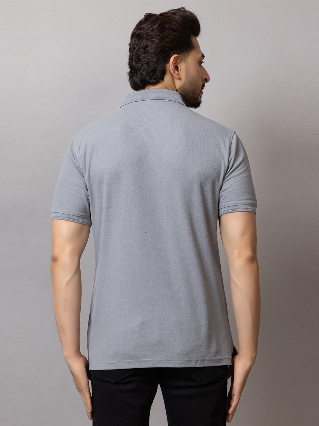 Stone Grey honeycomb knit polo t-shirt for men by HABEAS, view 6