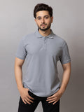 Stone Grey honeycomb knit polo t-shirt for men by HABEAS, view 1