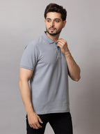 Stone Grey honeycomb knit polo t-shirt for men by HABEAS, view 3
