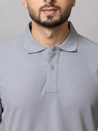 Stone Grey honeycomb knit polo t-shirt for men by HABEAS, view 4