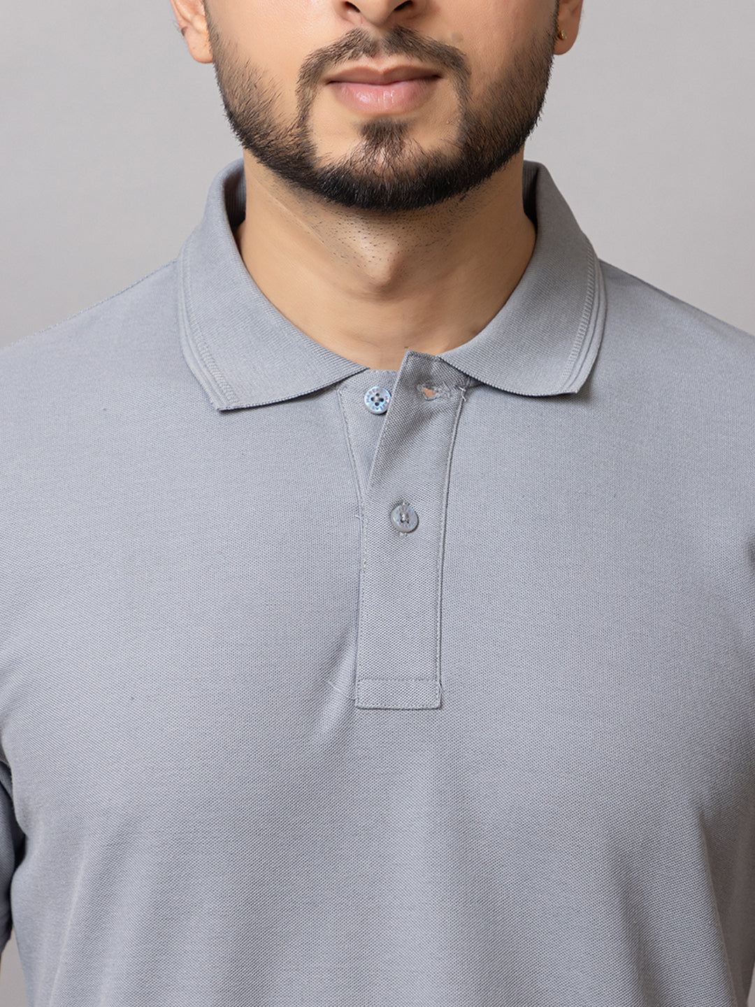 Stone Grey honeycomb knit polo t-shirt for men by HABEAS, view 4