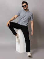 Stone Grey honeycomb knit polo t-shirt for men by HABEAS, view 5