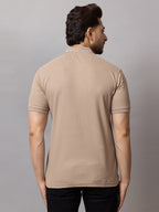 Witty Beige honeycomb knit polo t-shirt for men by HABEAS, view 4