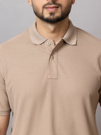 Witty Beige honeycomb knit polo t-shirt for men by HABEAS, view 6
