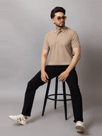 Witty Beige honeycomb knit polo t-shirt for men by HABEAS, view 5