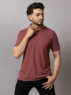 Rustic Brown honeycomb knit polo t-shirt for men by HABEAS, view 1