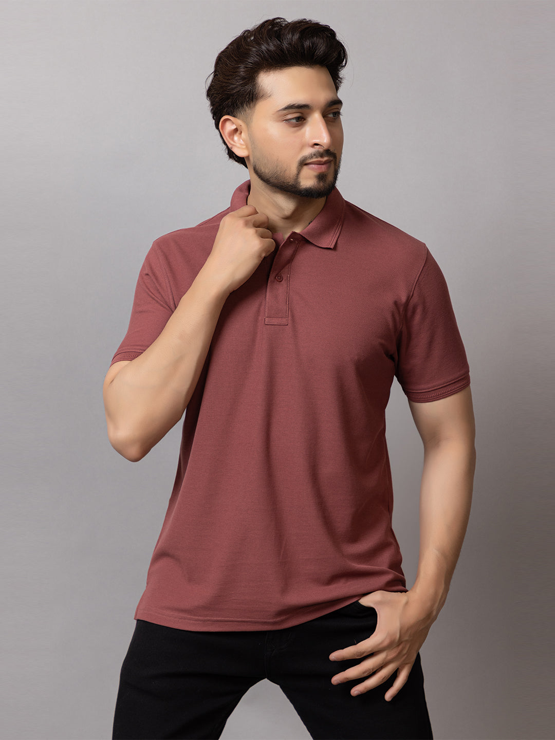Rustic Brown honeycomb knit polo t-shirt for men by HABEAS, view 1