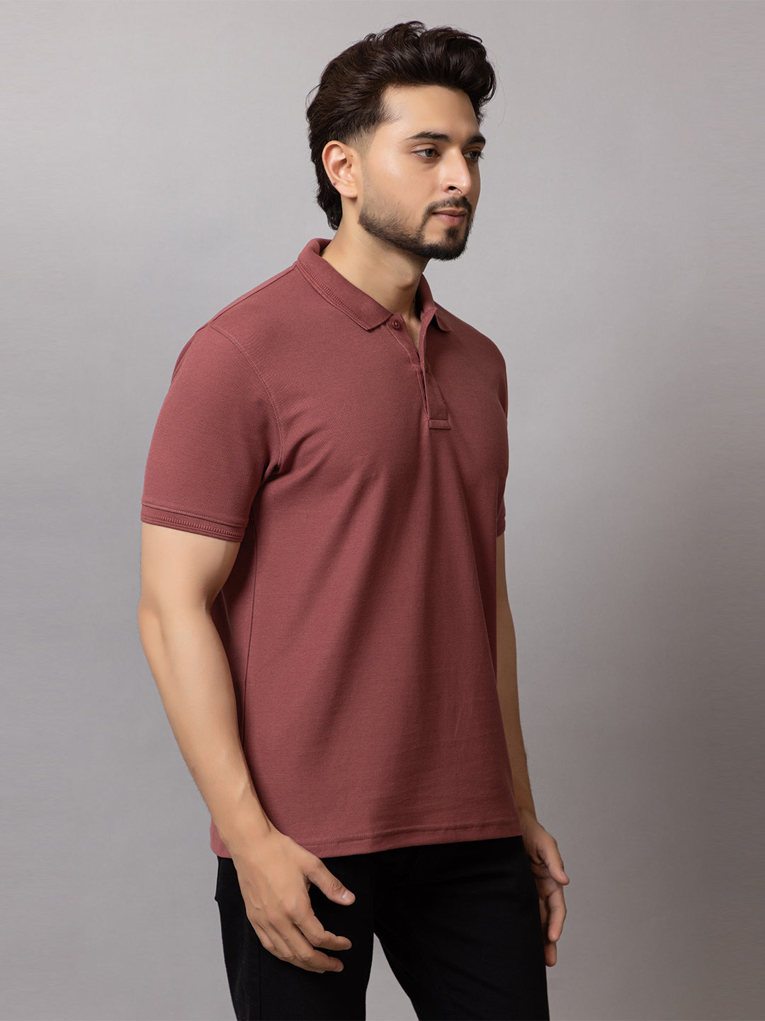 Rustic Brown honeycomb knit polo t-shirt for men by HABEAS, view 2