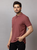 Rustic Brown honeycomb knit polo t-shirt for men by HABEAS, view 3