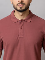 Rustic Brown honeycomb knit polo t-shirt for men by HABEAS, view 4