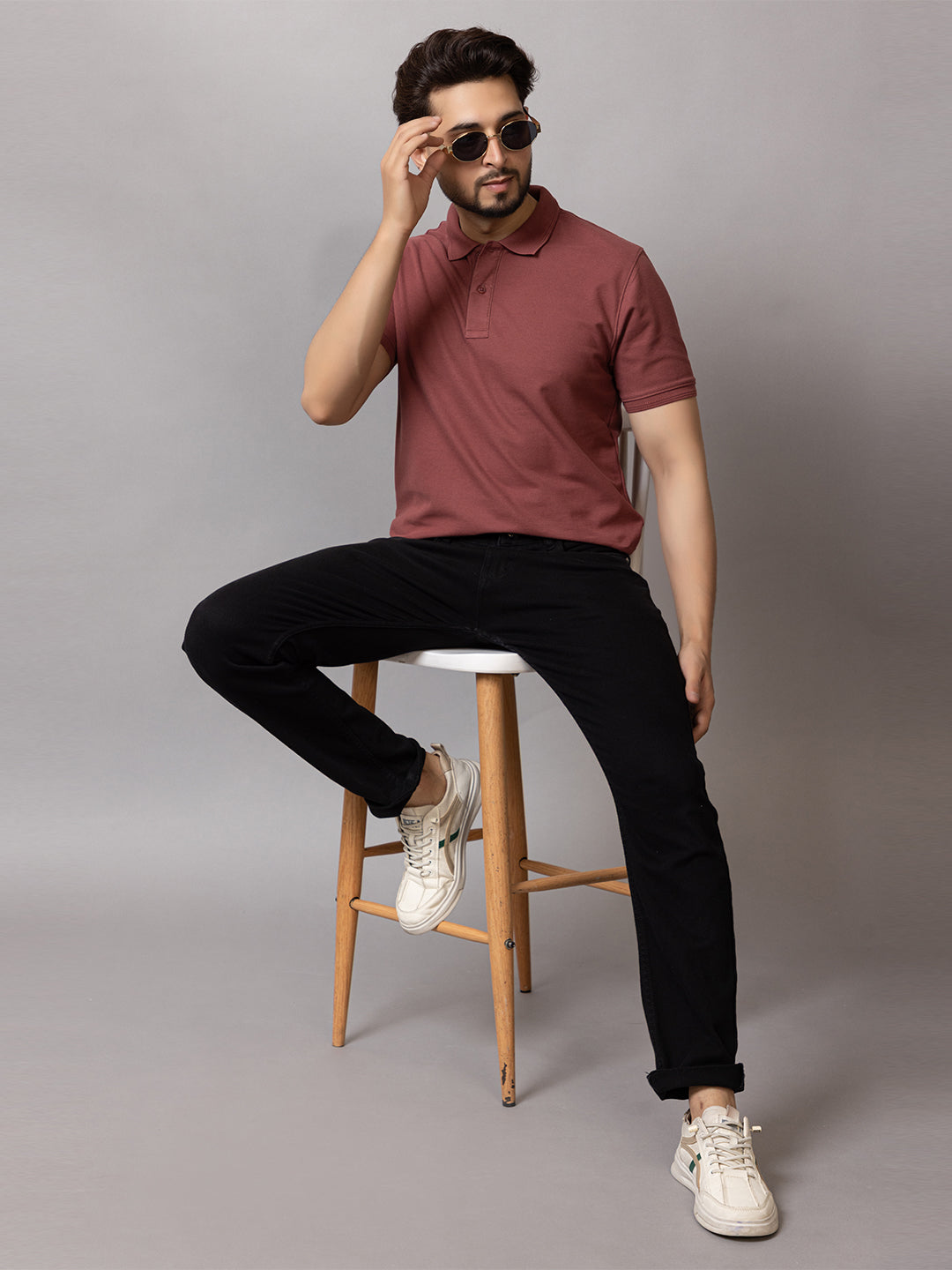 Rustic Brown honeycomb knit polo t-shirt for men by HABEAS, view 5