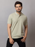Pistachio Green honeycomb knit polo t-shirt for men by HABEAS, view 1