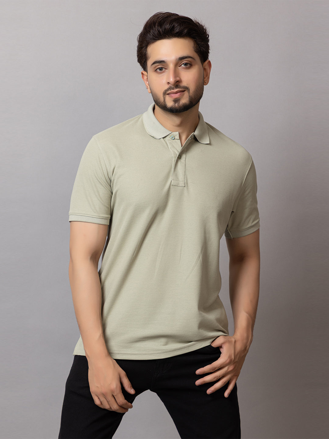 Pistachio Green honeycomb knit polo t-shirt for men by HABEAS, view 1
