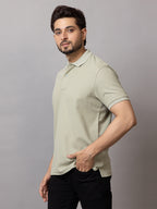 Pistachio Green honeycomb knit polo t-shirt for men by HABEAS, view 2