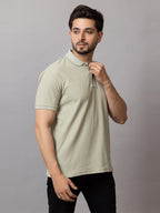 Pistachio Green honeycomb knit polo t-shirt for men by HABEAS, view 3
