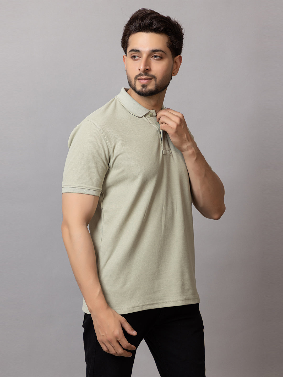 Pistachio Green honeycomb knit polo t-shirt for men by HABEAS, view 3