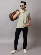 Pistachio Green honeycomb knit polo t-shirt for men by HABEAS, view 5