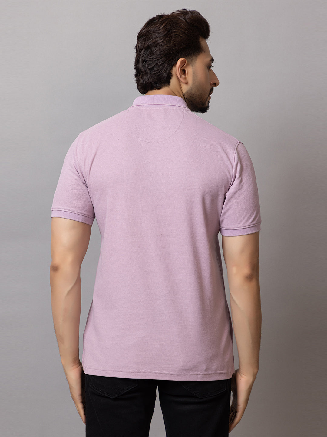 Mauve Mist honeycomb knit polo t-shirt for men by HABEAS, view 6