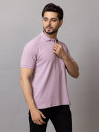Mauve Mist honeycomb knit polo t-shirt for men by HABEAS, view 3