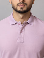 Mauve Mist honeycomb knit polo t-shirt for men by HABEAS, view 4
