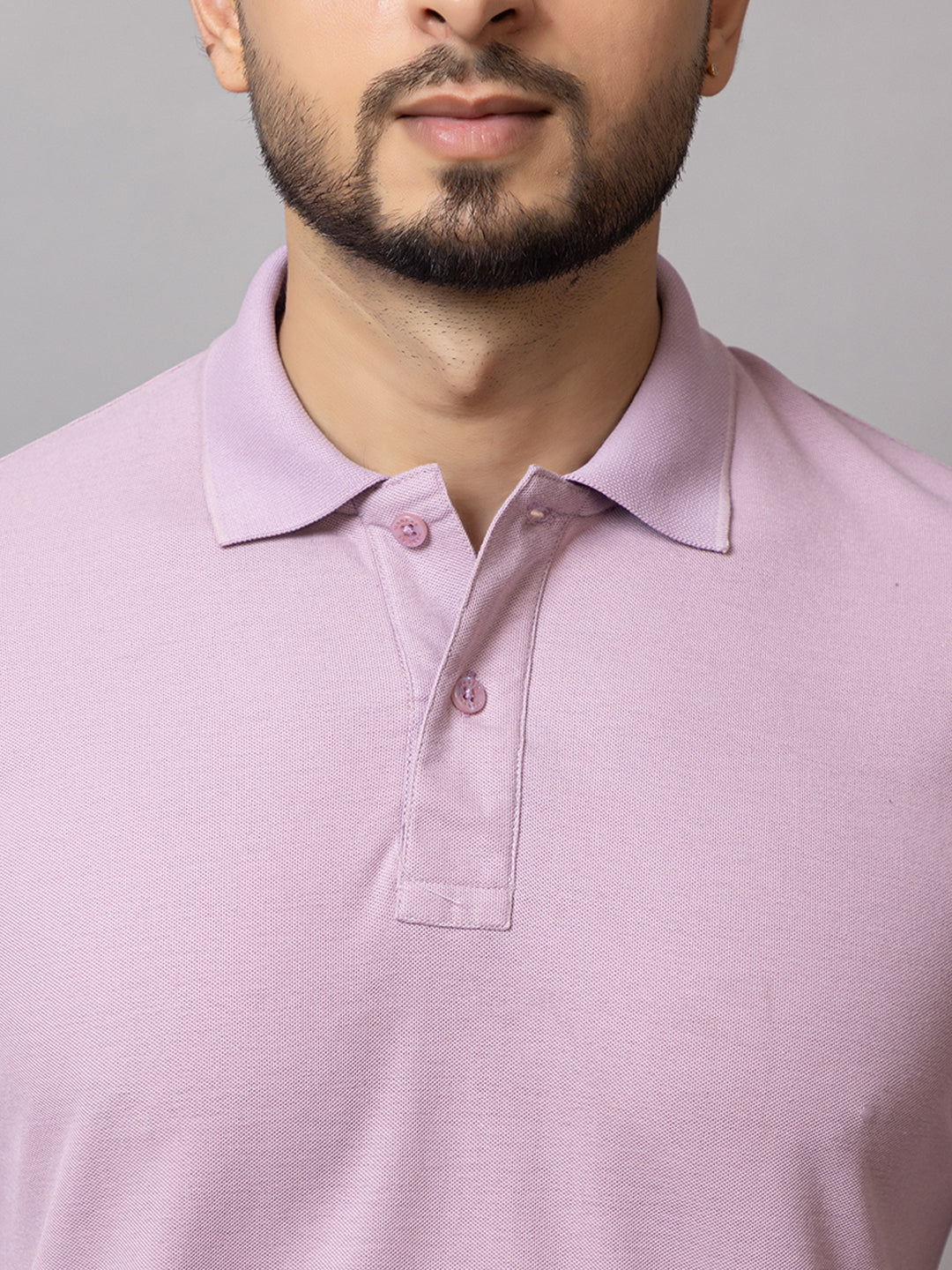 Mauve Mist honeycomb knit polo t-shirt for men by HABEAS, view 4