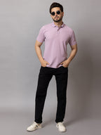 Mauve Mist honeycomb knit polo t-shirt for men by HABEAS, view 5