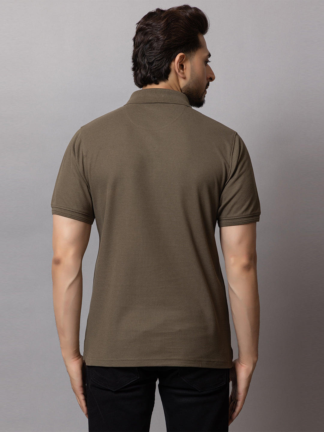 Forest Olive honeycomb knit polo t-shirt for men by HABEAS, view 6