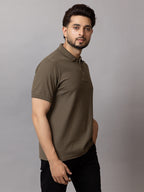Forest Olive honeycomb knit polo t-shirt for men by HABEAS, view 1
