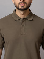 Forest Olive honeycomb knit polo t-shirt for men by HABEAS, view 4