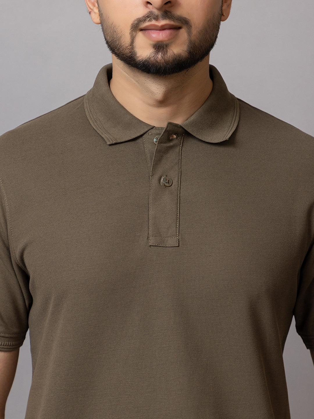 Forest Olive honeycomb knit polo t-shirt for men by HABEAS, view 4