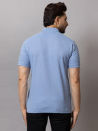 Misty Blue honeycomb knit polo t-shirt for men by HABEAS, view 4