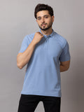 Misty Blue honeycomb knit polo t-shirt for men by HABEAS, view 1