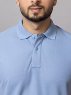 Misty Blue honeycomb knit polo t-shirt for men by HABEAS, view 6