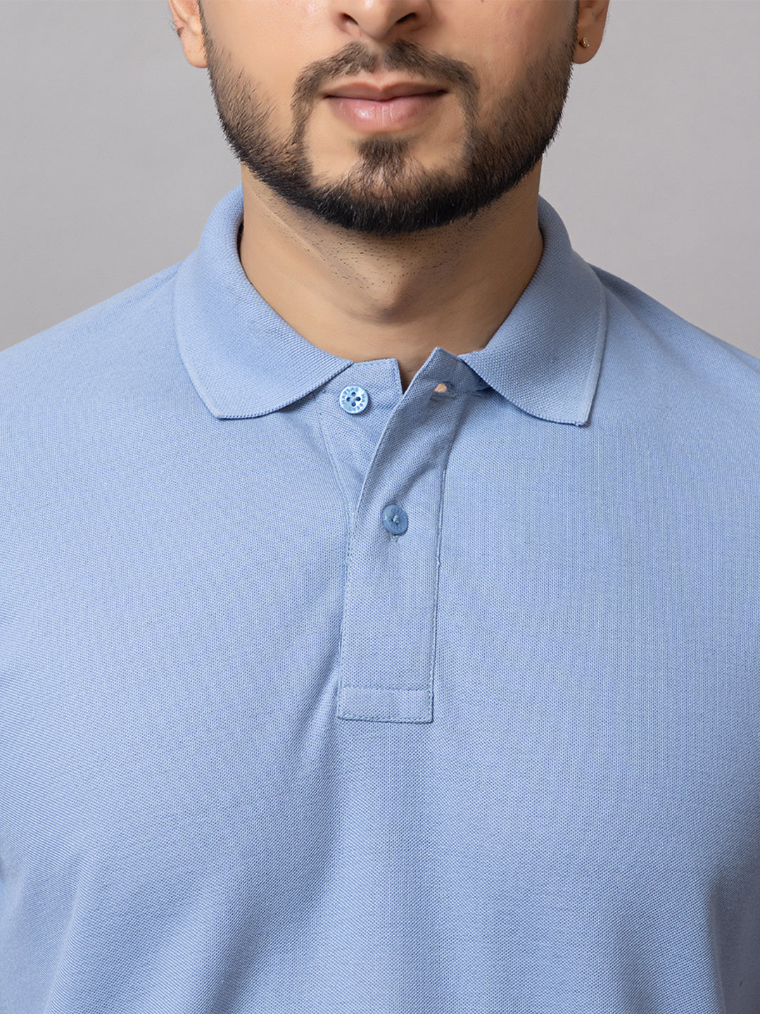 Misty Blue honeycomb knit polo t-shirt for men by HABEAS, view 6