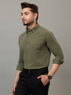Olive Green full sleeve honeycomb knit shirt for men by HABEAS, view 2