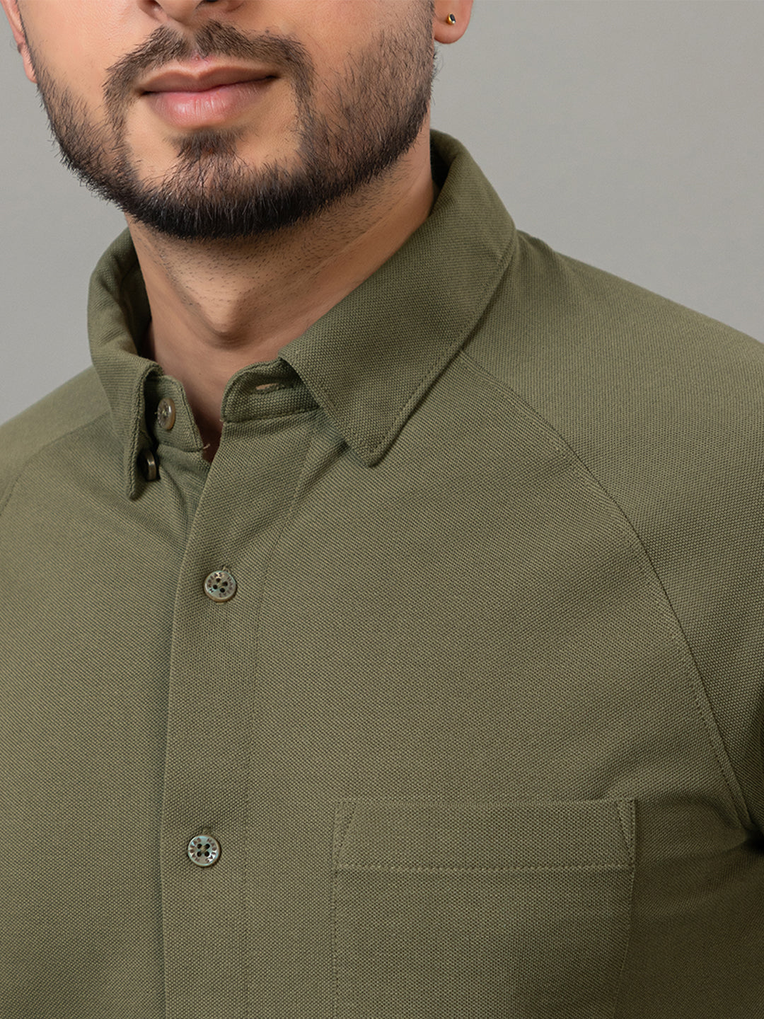 Olive Green full sleeve honeycomb knit shirt for men by HABEAS, view 4