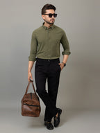 Olive Green full sleeve honeycomb knit shirt for men by HABEAS, view 5