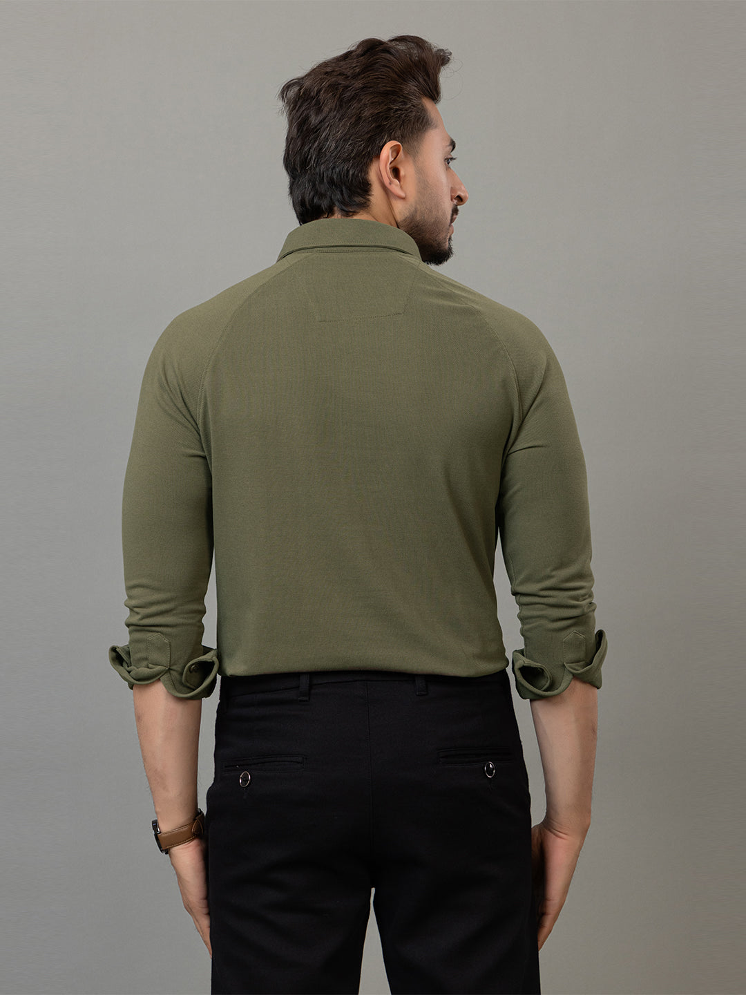 Olive Green full sleeve honeycomb knit shirt for men by HABEAS, view 6