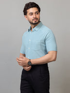 Jade Green half sleeve honeycomb knit shirt for men by HABEAS, view 5