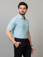 Jade Green half sleeve honeycomb knit shirt for men by HABEAS, view 3