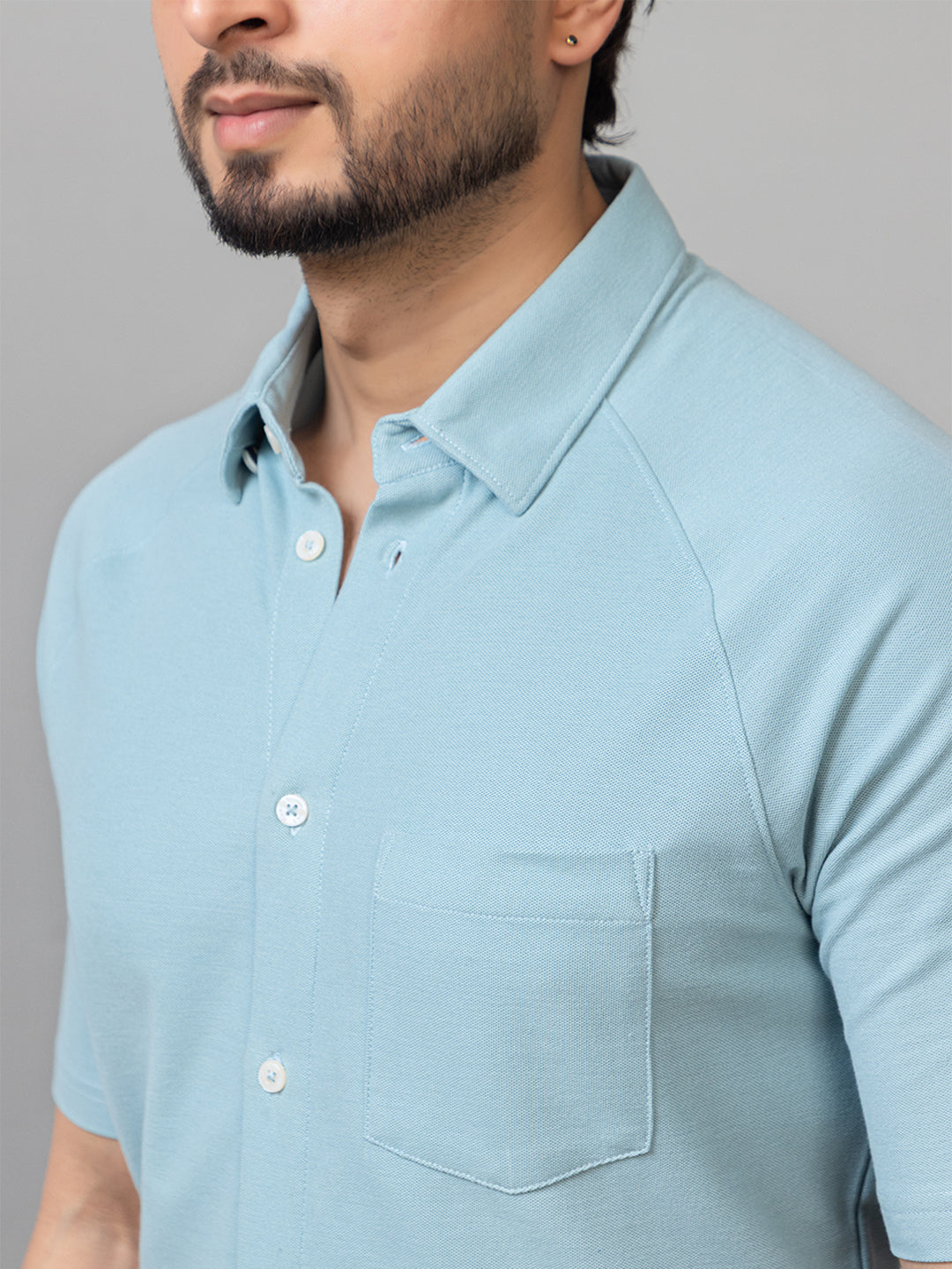 Jade Green half sleeve honeycomb knit shirt for men by HABEAS, view 4