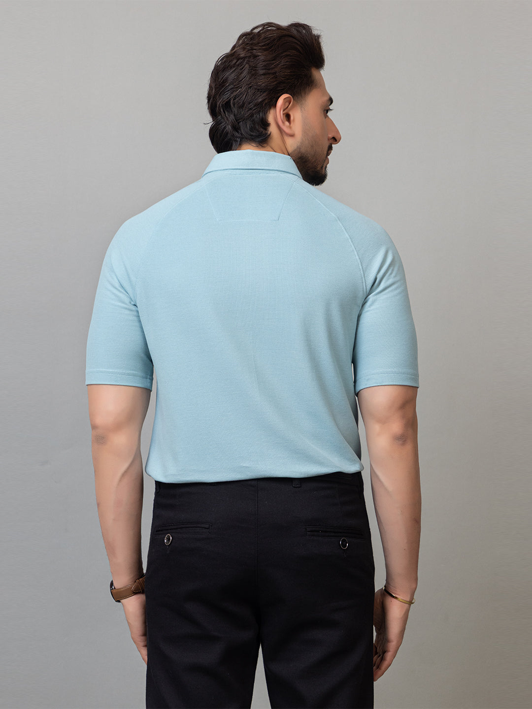 Jade Green half sleeve honeycomb knit shirt for men by HABEAS, view 6