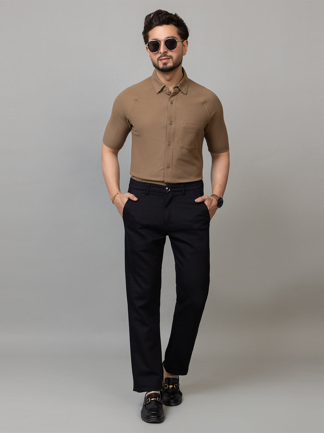 Vintage Teak half sleeve honeycomb knit shirt for men by HABEAS, view 2