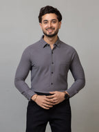 Charcoal Grey full sleeve honeycomb knit shirt for men by HABEAS, view 1
