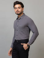 Charcoal Grey full sleeve honeycomb knit shirt for men by HABEAS, view 5