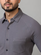 Charcoal Grey full sleeve honeycomb knit shirt for men by HABEAS, view 4